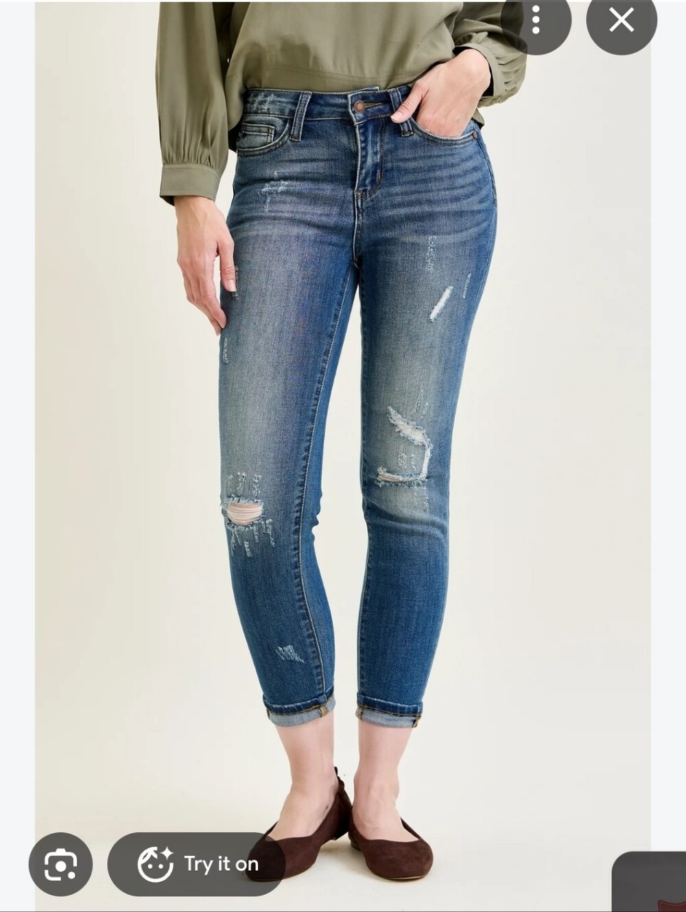 Judy Blue Y2K Relaxed Angie Distressed Blue Women's Slim Crop Jeans Momcore